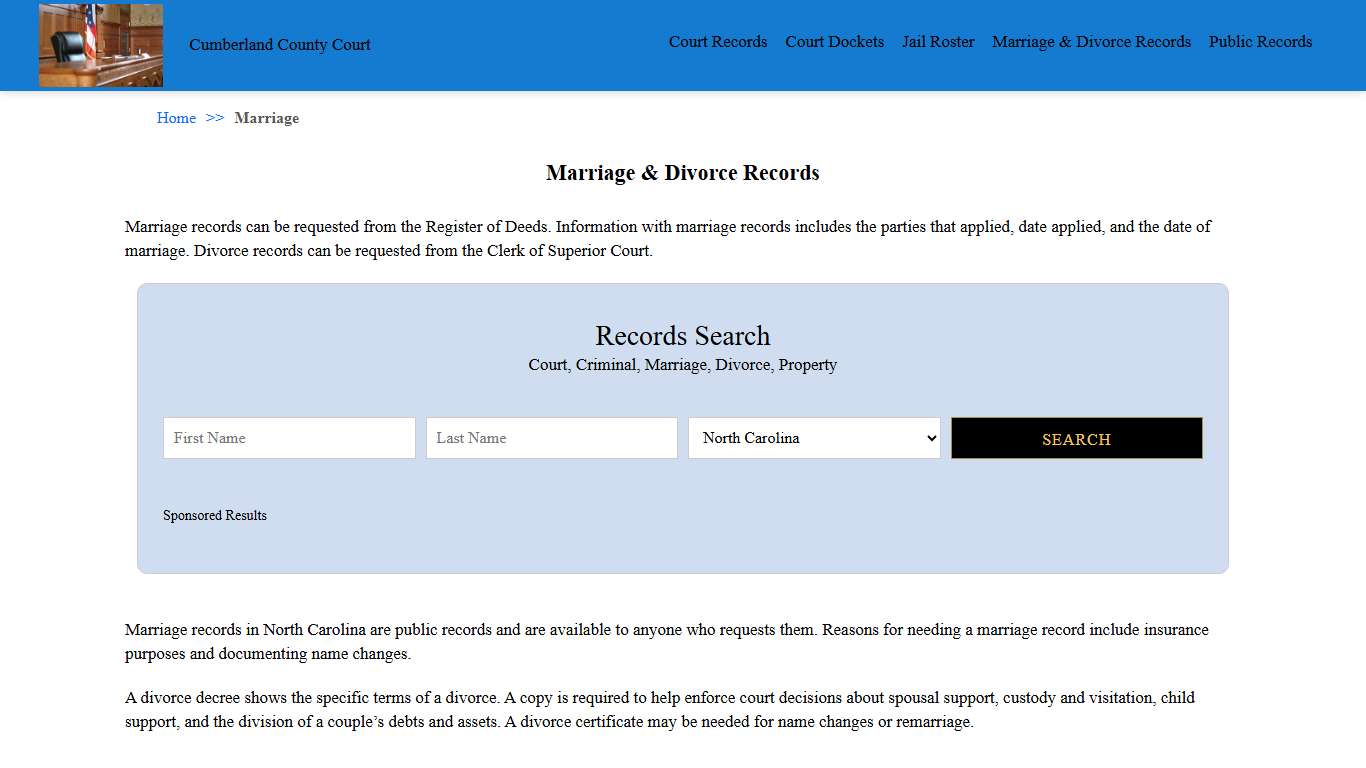 Marriage & Divorce Records | Cumberland County Court